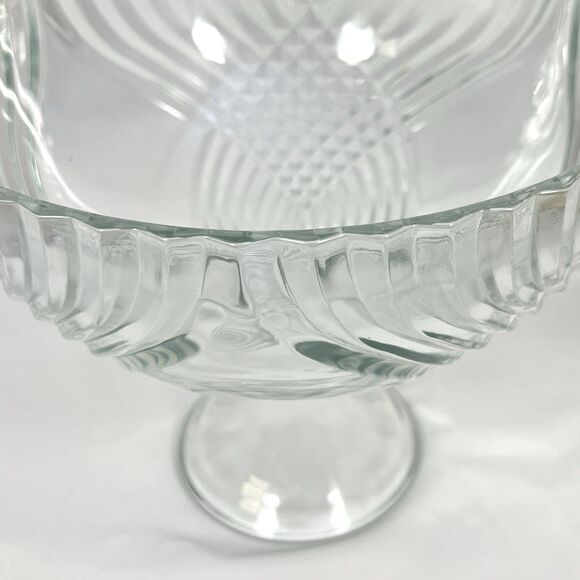 VTG Indiana Glass Centerpiece Bowl Facet-Cut Clear Glass Pedestal Fruit Dish EUC - Picture 4 of 13